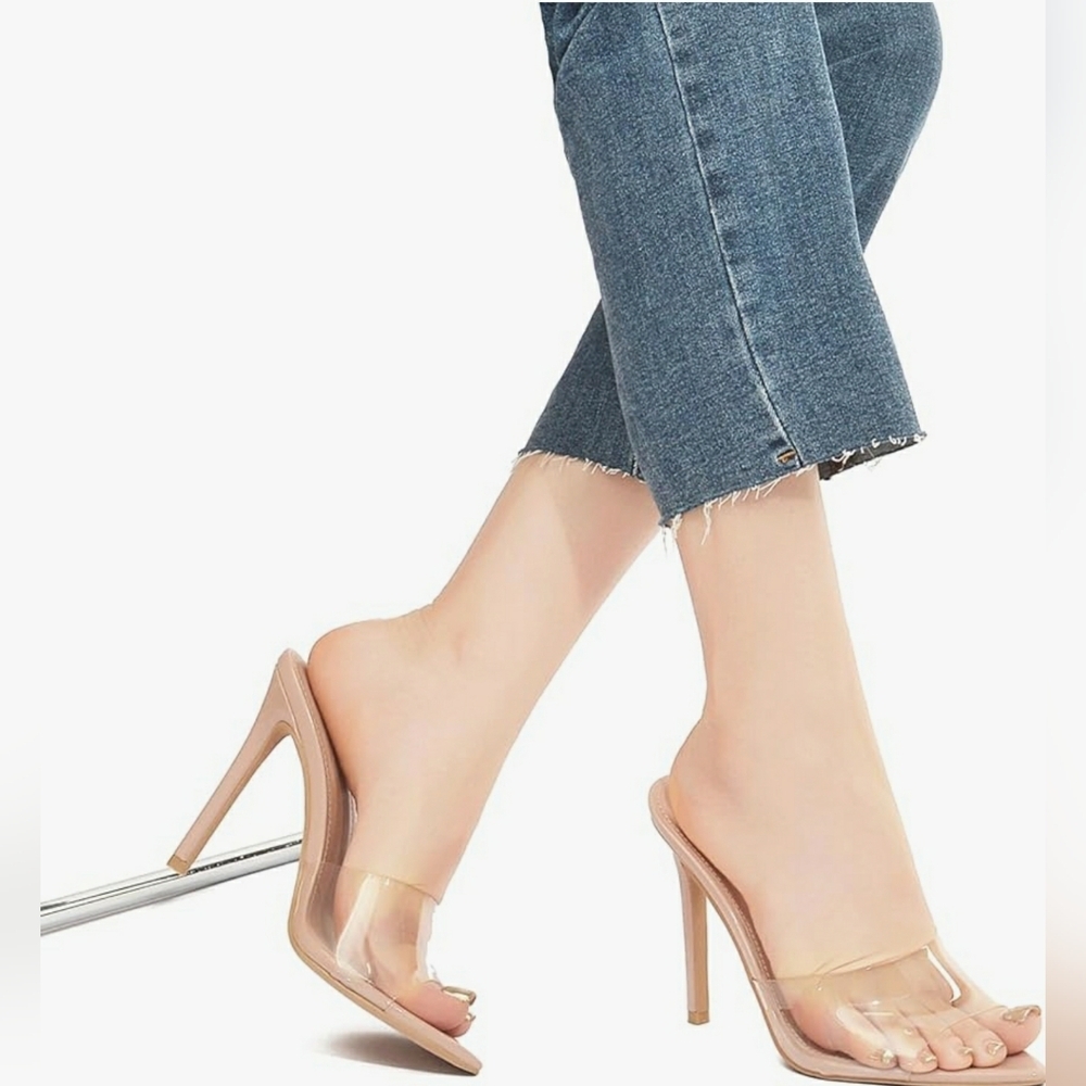 Women's Pointed Toe Transparent Sandals Stiletto Heels Transparent Size 7